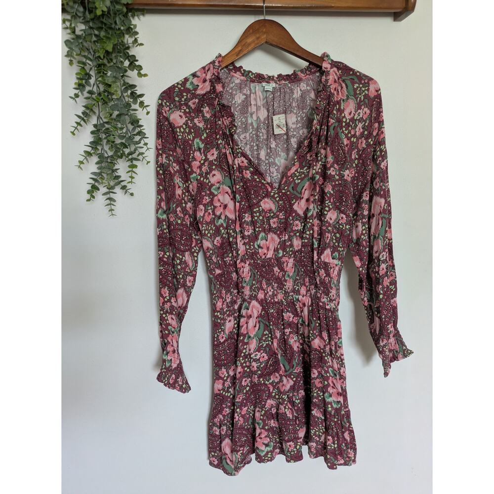 Aerie Long Sleeve Ruffle Floral Mini Boho Dress - Picture 2 of 5